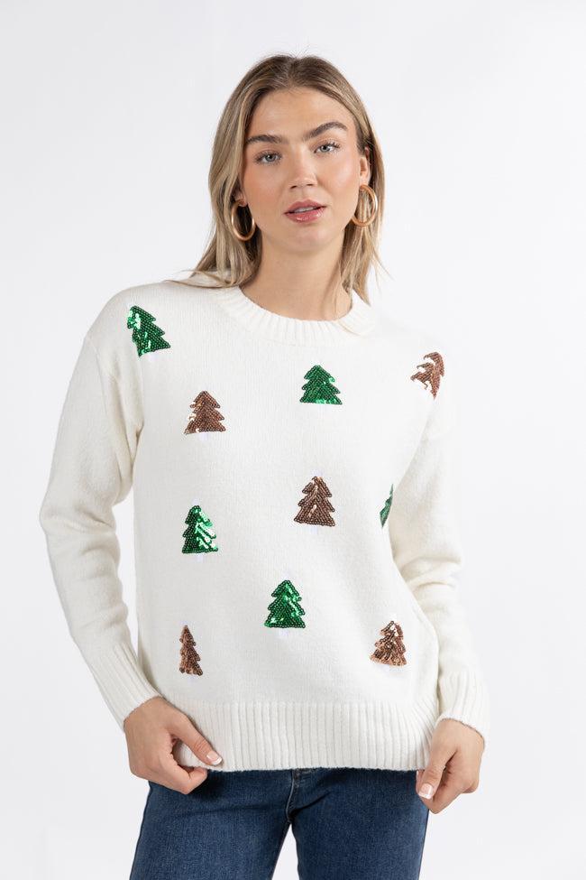 Twinkling Tree Ivory Sequin Tree Patch Sweater Macy Blackwell X Pink Lily FINAL SALE Product Image