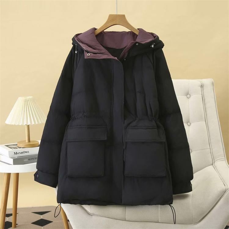 Plus Size Two Tone Hooded Padded Zip Jacket Product Image