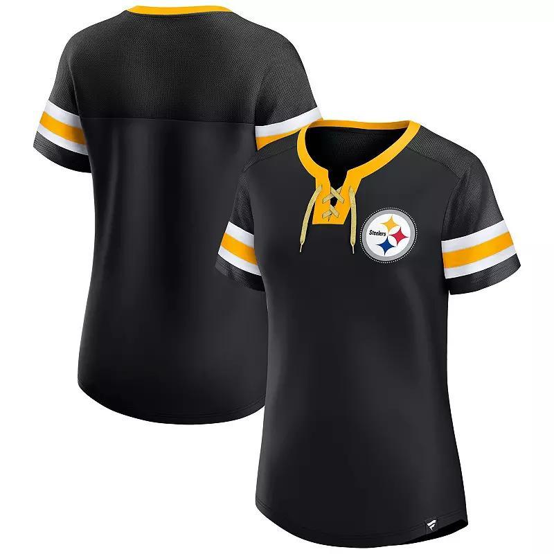 Women's Fanatics Black Pittsburgh Steelers Lace-Up Bling T-Shirt,  Product Image
