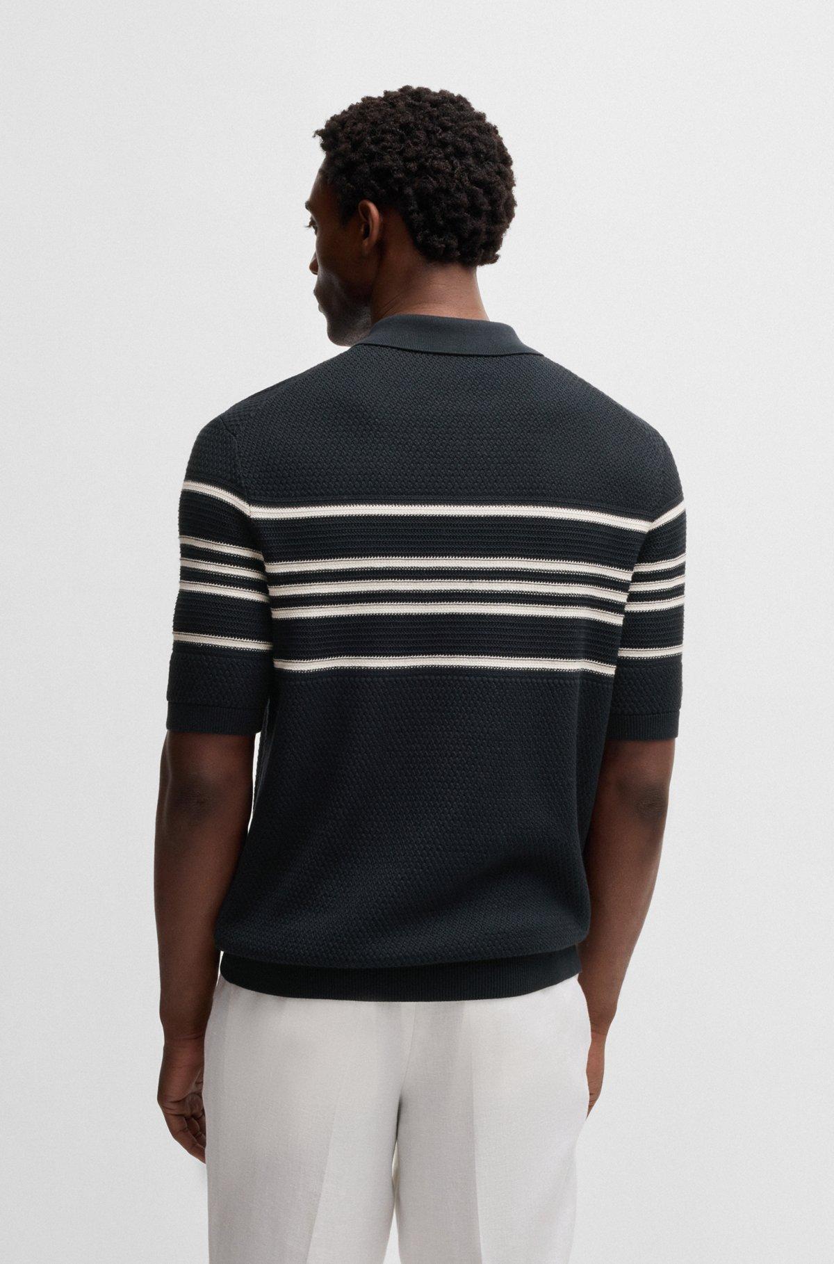 Knit polo in silk and cotton with stripe details Product Image