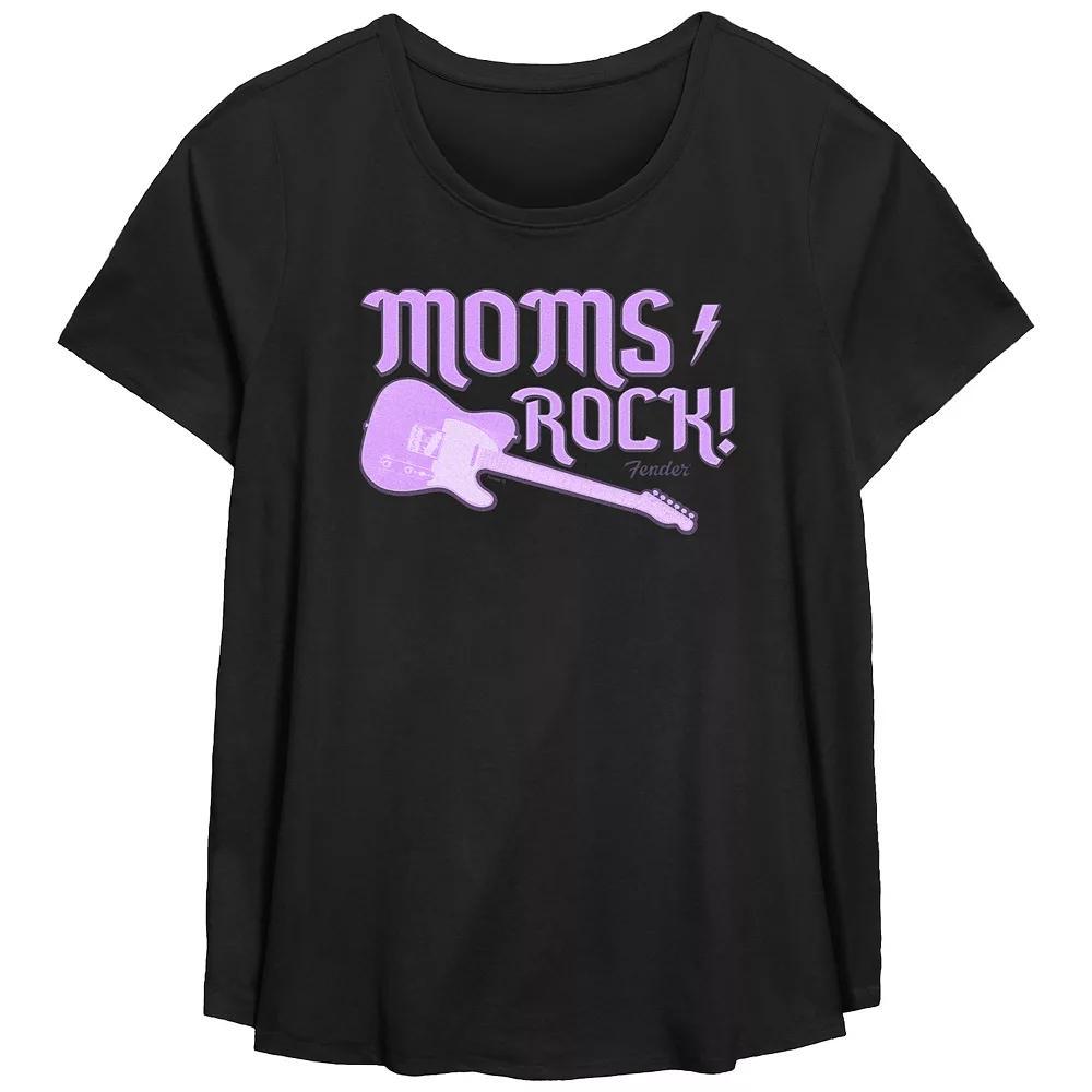 Plus Size Fender Moms Always Rock Scoop Hem Flowy Graphic Tee, Women's, Size: 1XL, Black Product Image