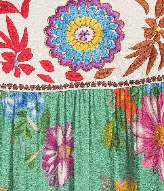 John Mark Plus Size Embroidered Floral Print Square Neck 3/4 Sleeve Peasant Top Product Image