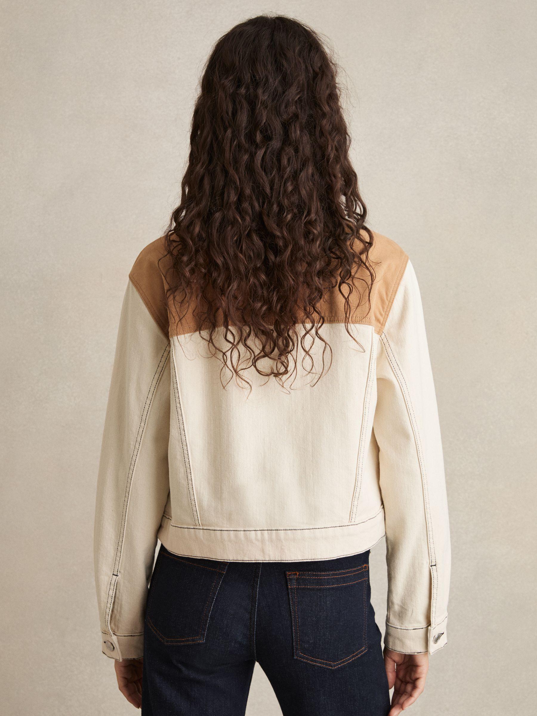 Colour-Block Denim Jacket in Ecru Product Image