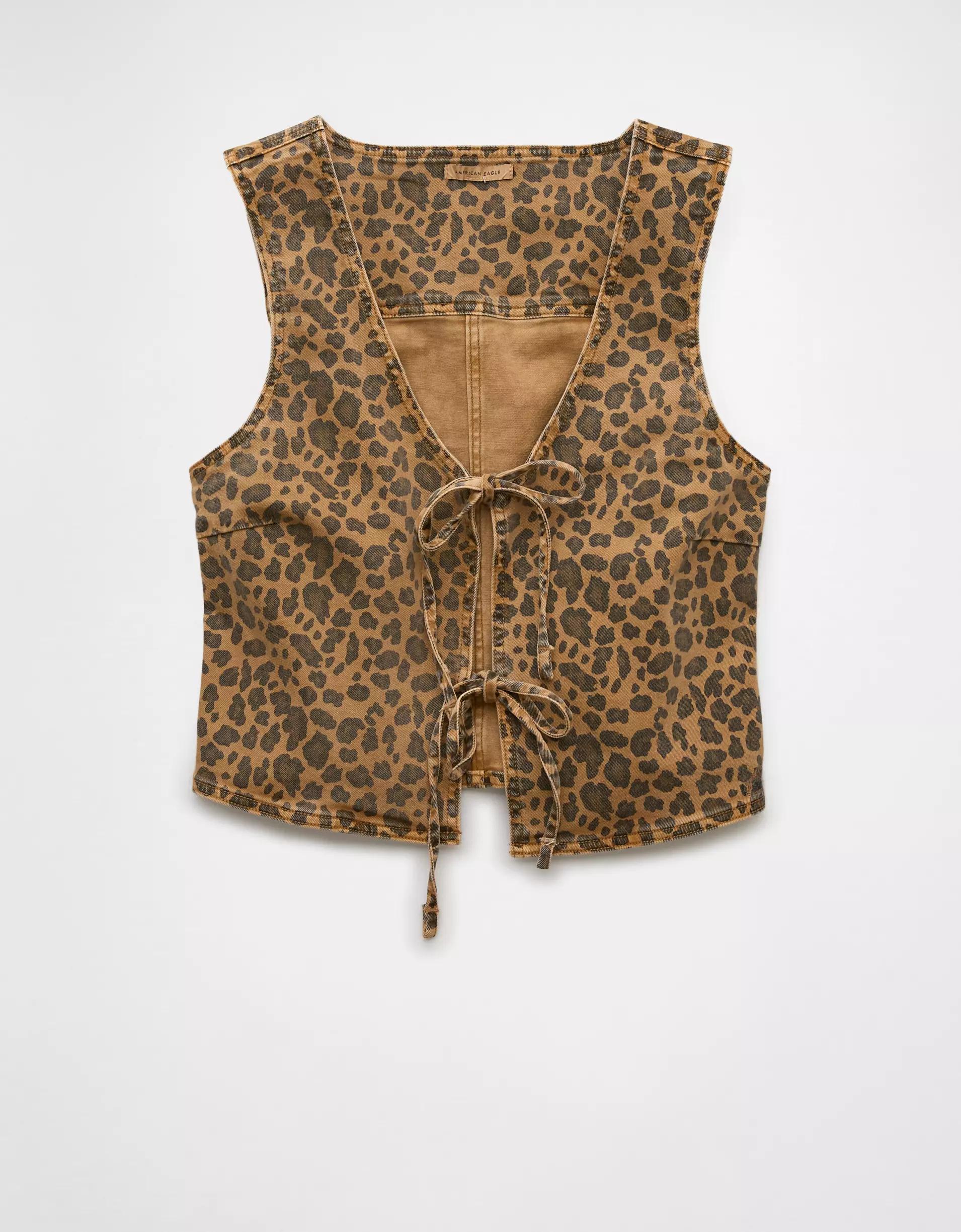 AE Tie Front Leopard Vest Product Image