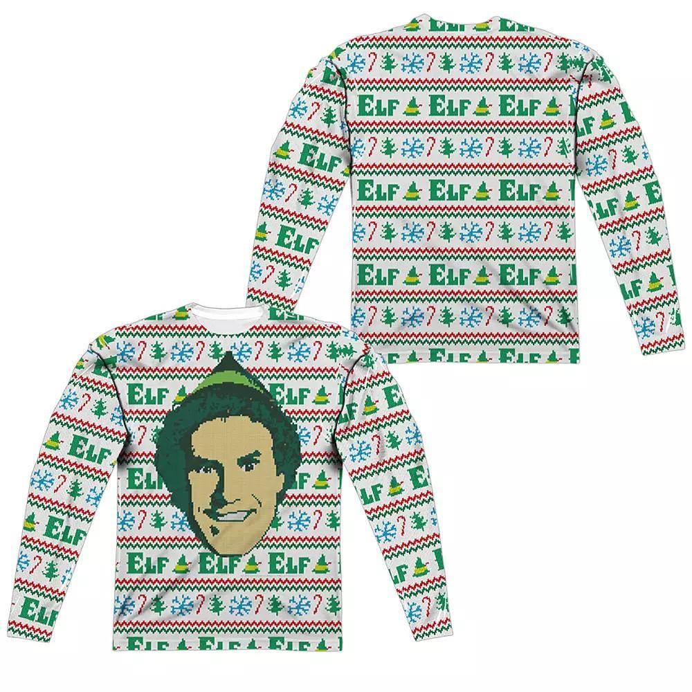 Men's Elf Ugly Christmas Sweater Long Sleeve Sublimated Graphic Tee,  Product Image