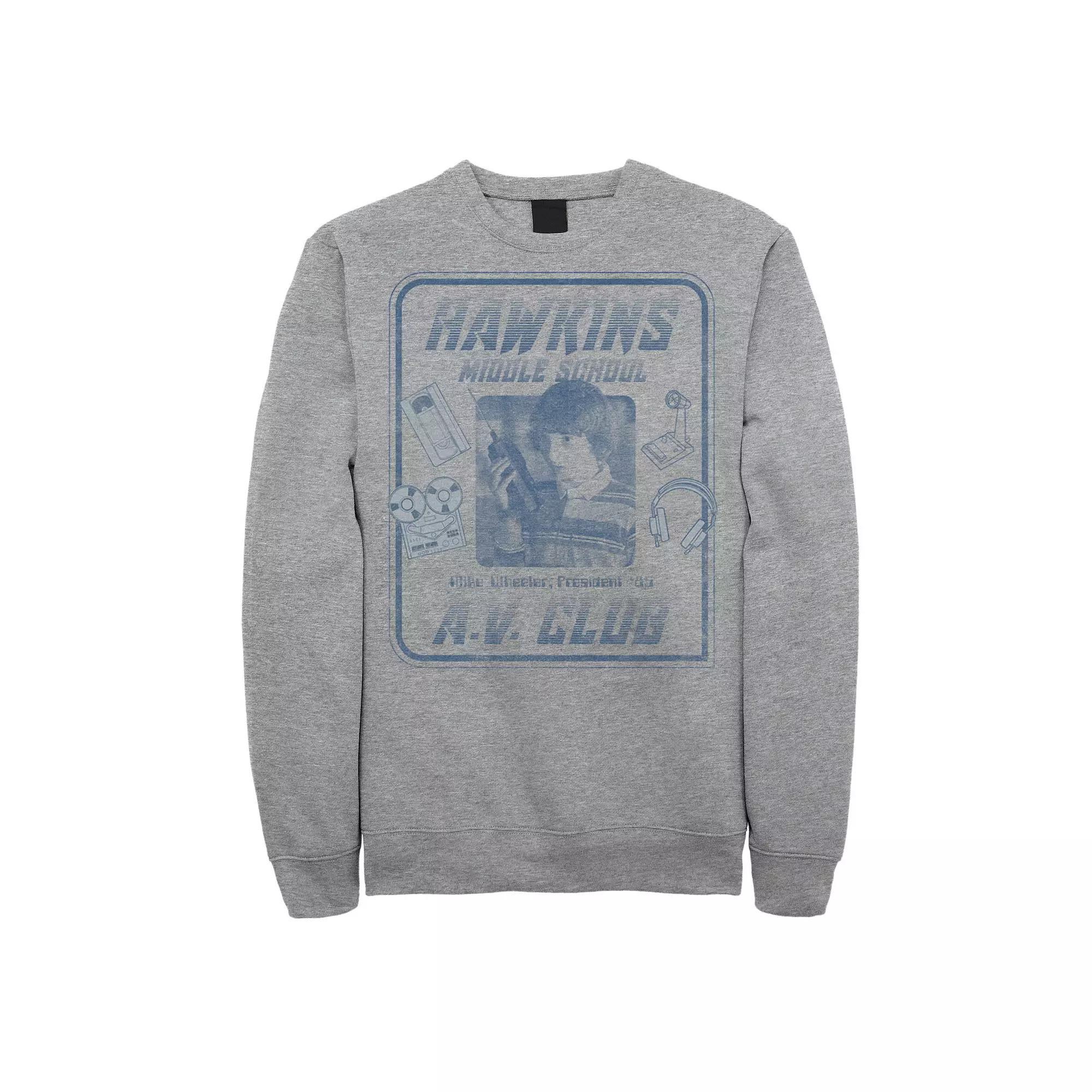 Men's Netflix Stranger Things Mike Wheeler Hawkins A.V. Club Sweatshirt, Size: Medium, Athletic Grey Product Image