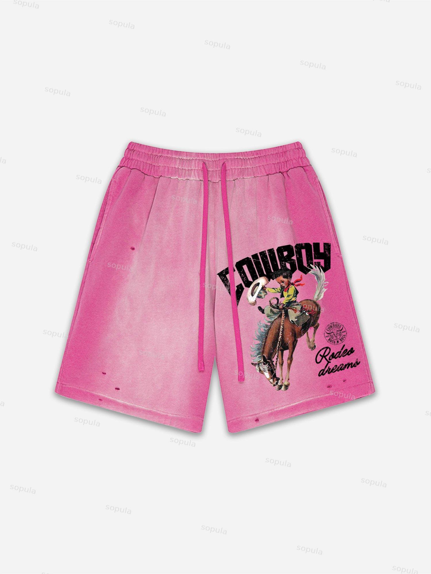 Get Rich Money Portrait Print Vintage Washed Ripped Shorts Product Image