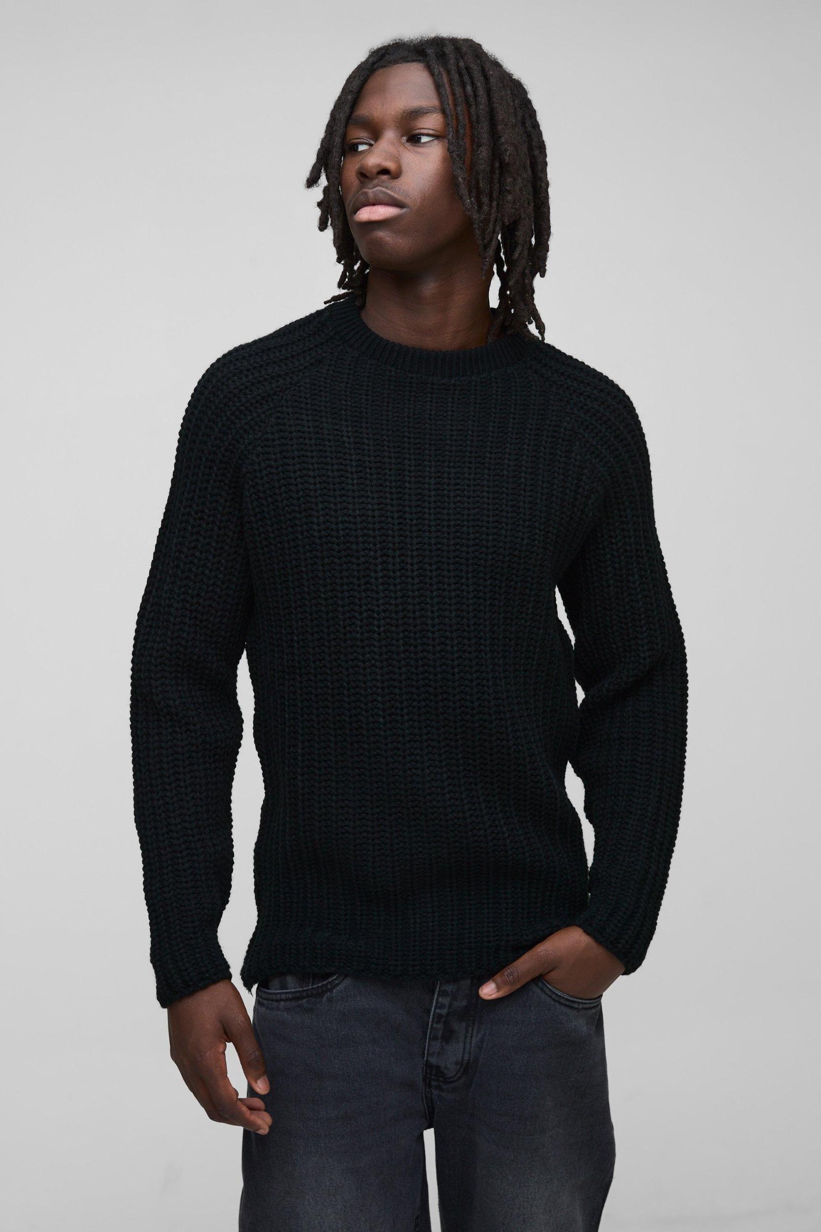 Regular Fit Raglan Detail Ribbed Crew Neck Knit Sweater | boohooMAN USA Product Image
