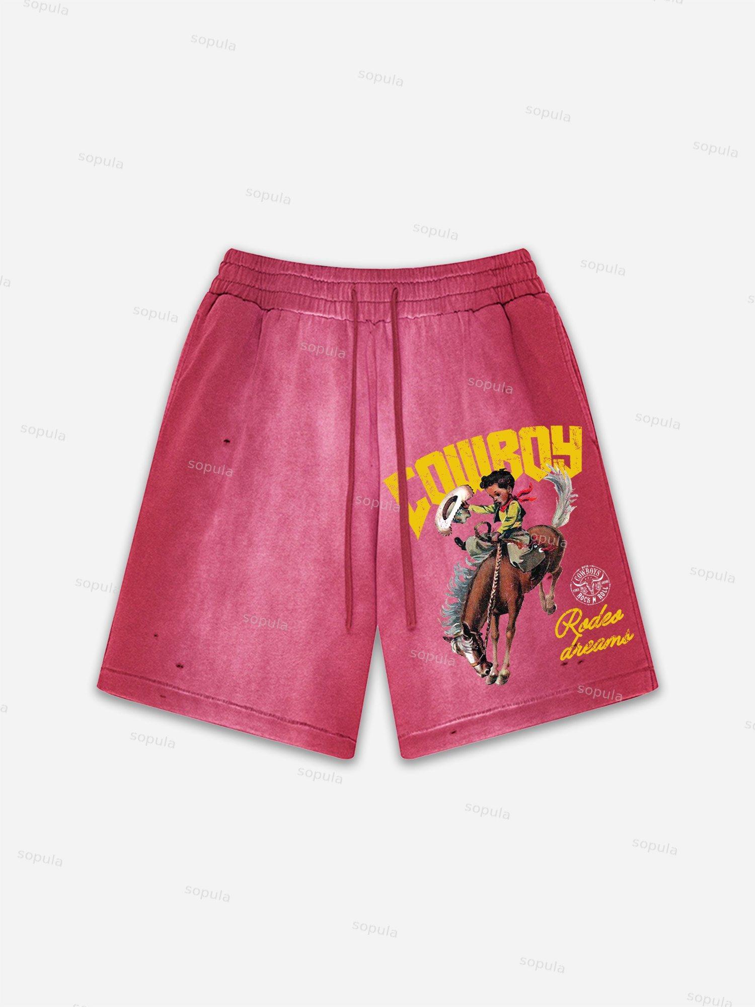 Get Rich Money Portrait Print Vintage Washed Ripped Shorts Product Image