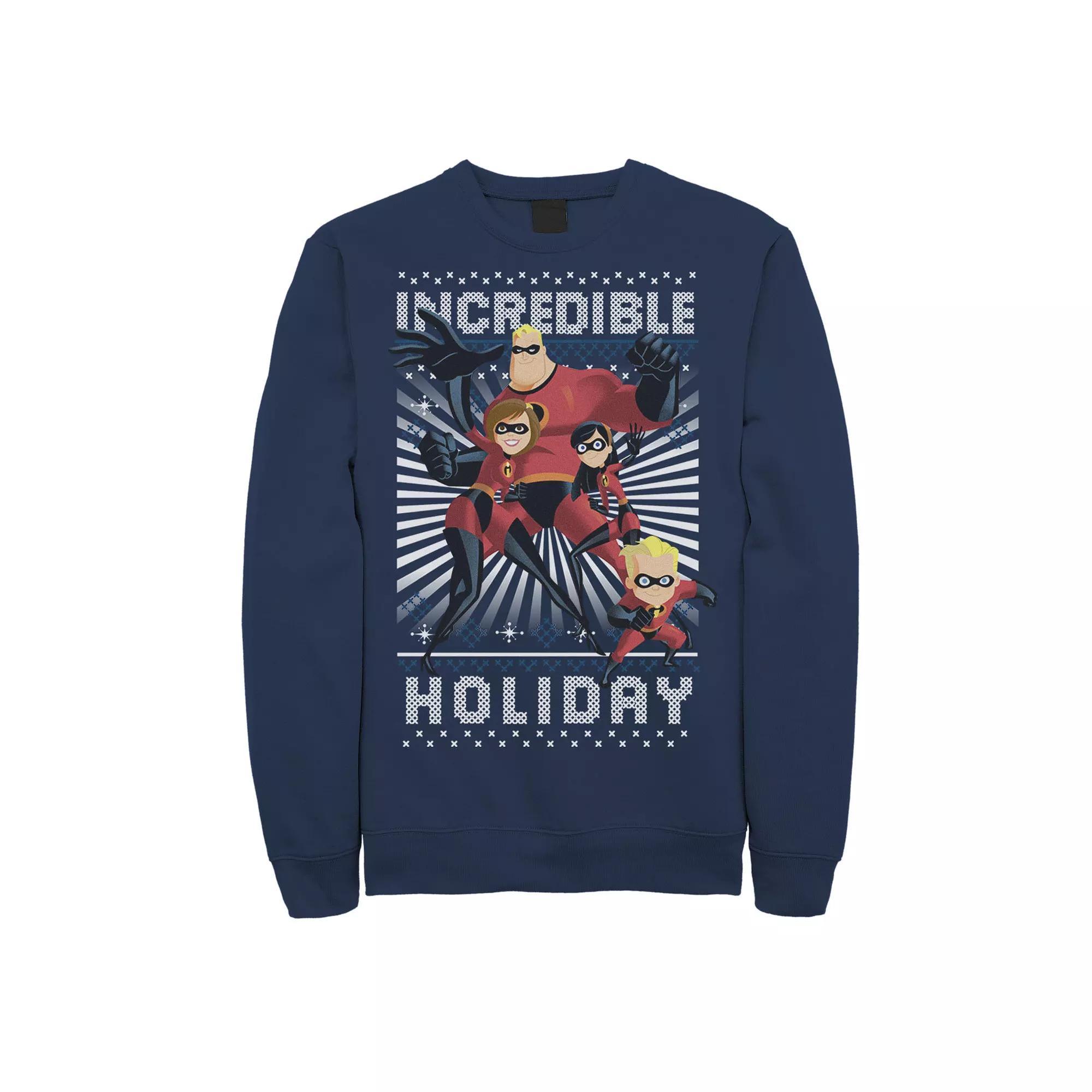 Disney / Pixar's The Incredibles Men's Holiday Portrait Sweatshirt, Size: Small, Blue Product Image