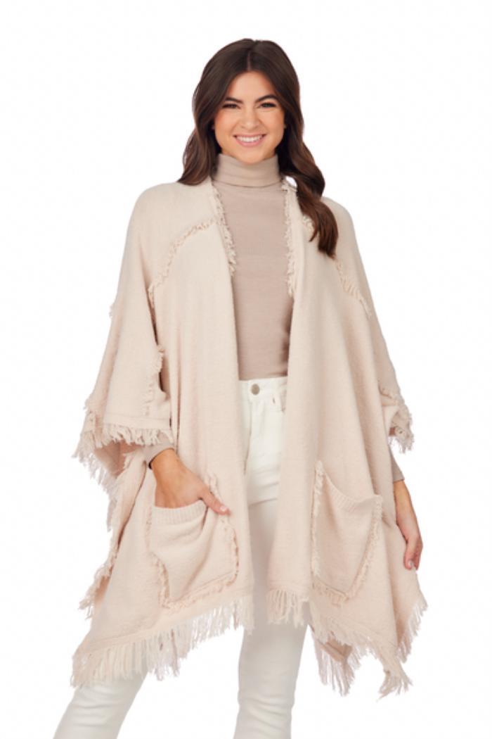 White Fringe Poncho Product Image