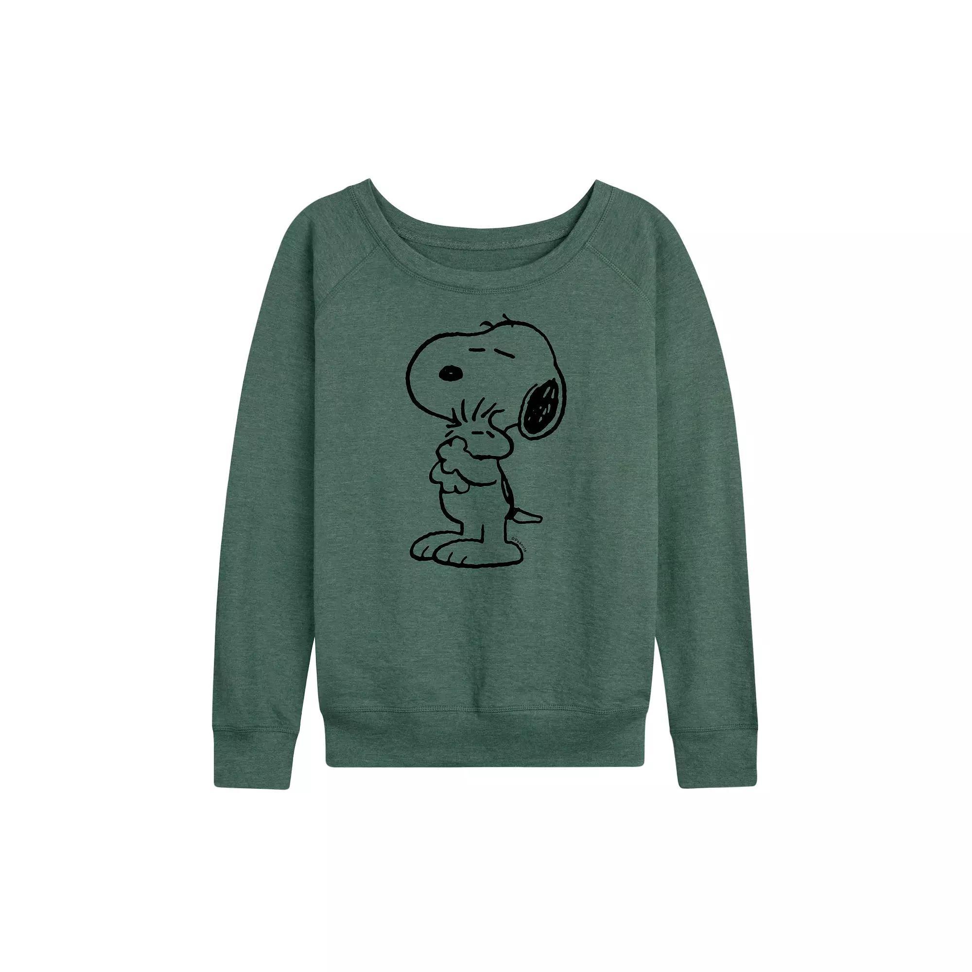 Women's Peanuts Snoopy Loves Woodstock French Terry Long Sleeve Tee, Girl's,  Product Image