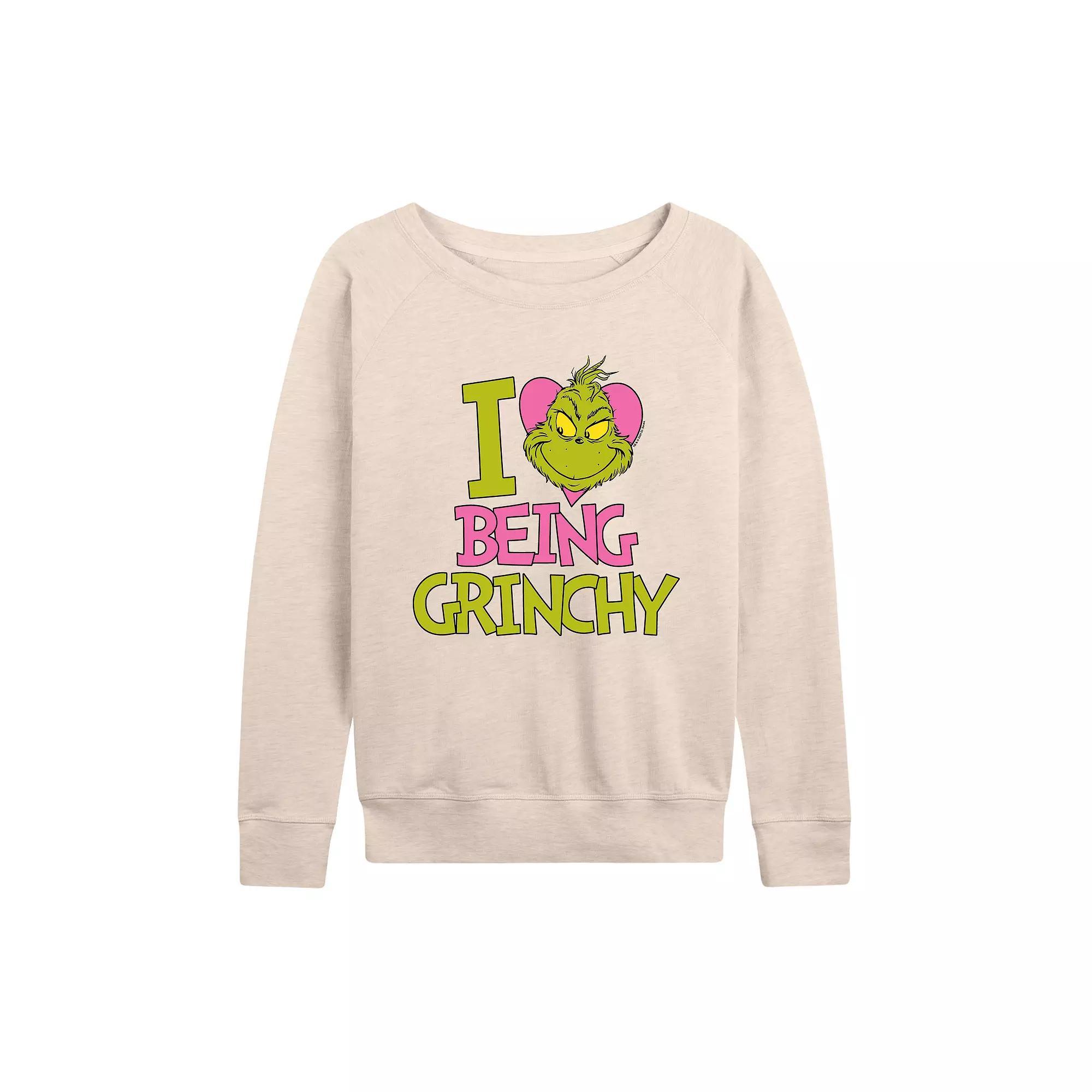 Women's Dr. Seuss I Love Being Grinchy French Terry Long Sleeve Tee,  Product Image