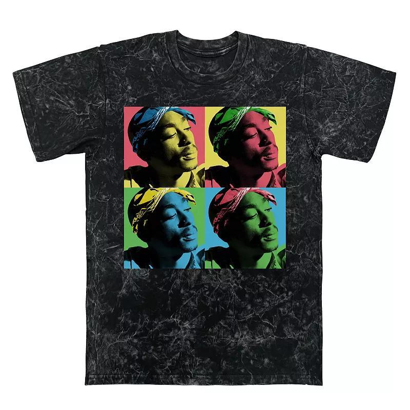 Men's Tupac Shakur Popart Mineral Wash Graphic Tee, Size: Large, Black Mineral Wash Product Image