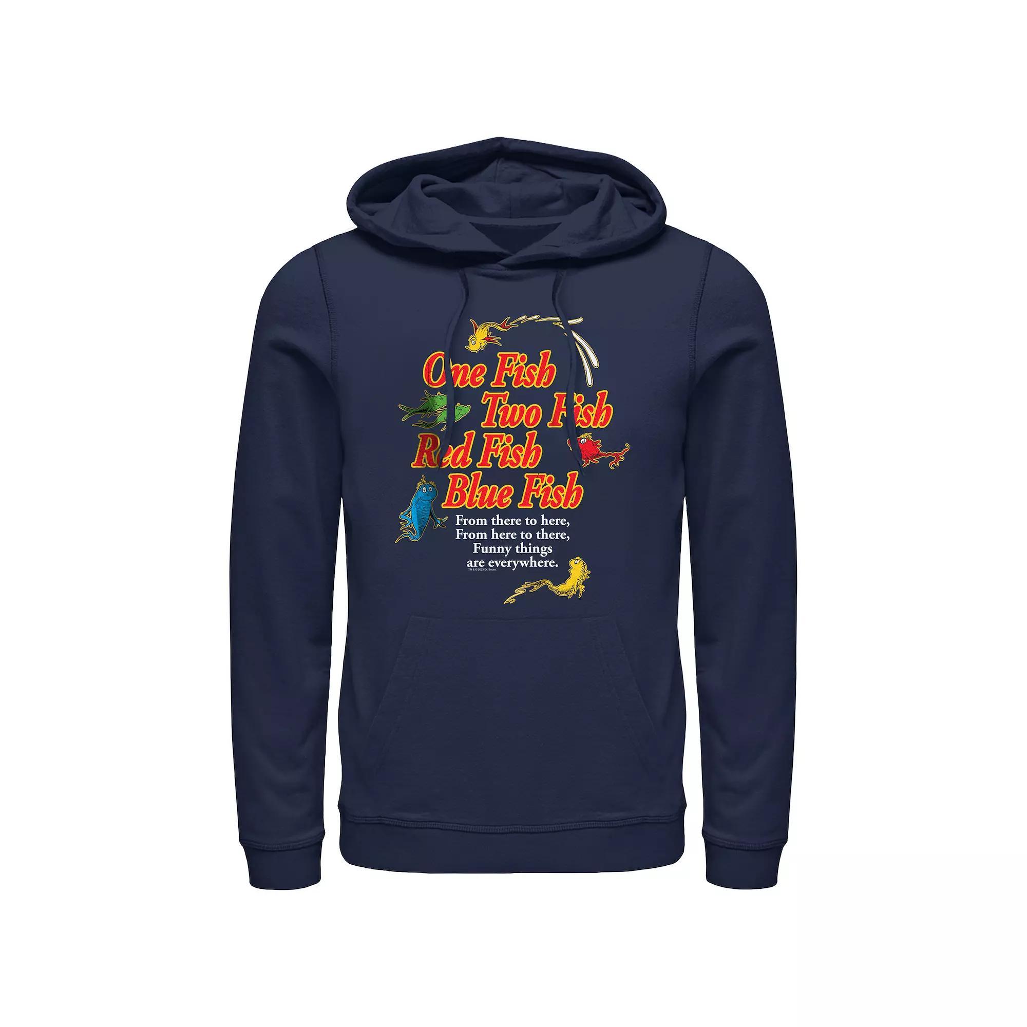 Men's Dr. Seuss One Fish Two Fish Red Fish Blue Fish Poster Graphic Hoodie, Size: Small Product Image