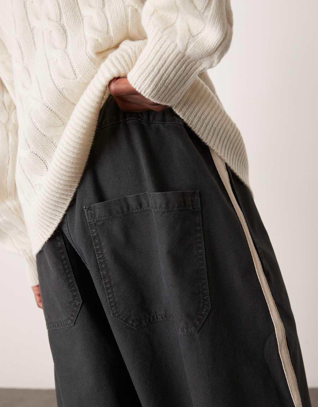 ASOS DESIGN oversized balloon pants with side stripe in charcoal Product Image