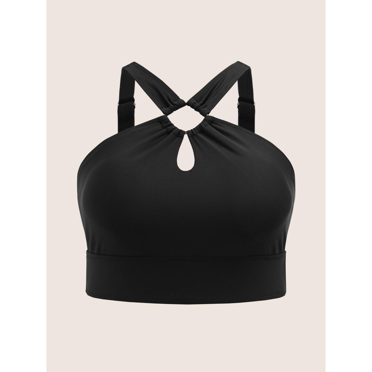 Plus Size Asymmetrical Neck Cut Out Gathered Swim Top Women's Swimwear Black Beach Cut-Out High stretch Skinny Asymmetrical Neck Curve Swim Tops BloomChic 30/6X Product Image