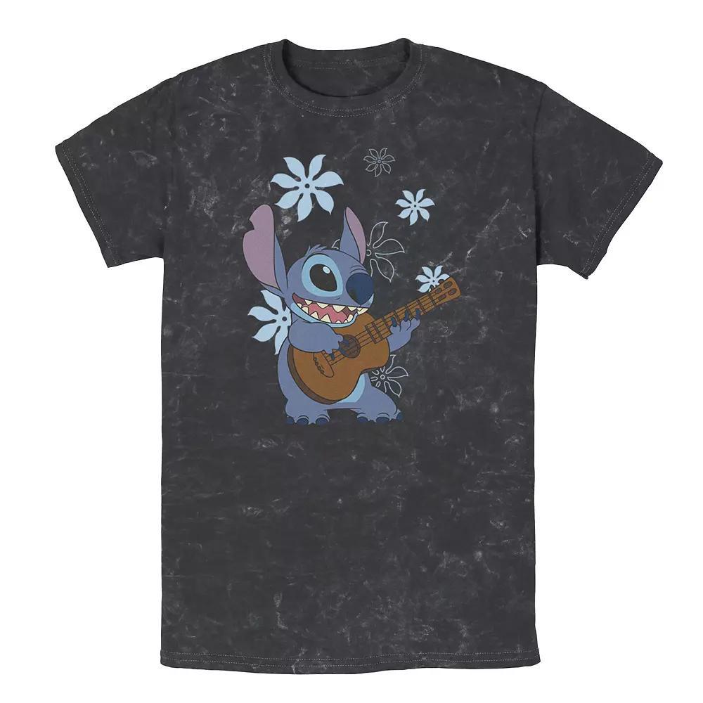 Disney's Lilo & Stitch Men's Flowers Background Wash Tee, Size: Large, Black Product Image