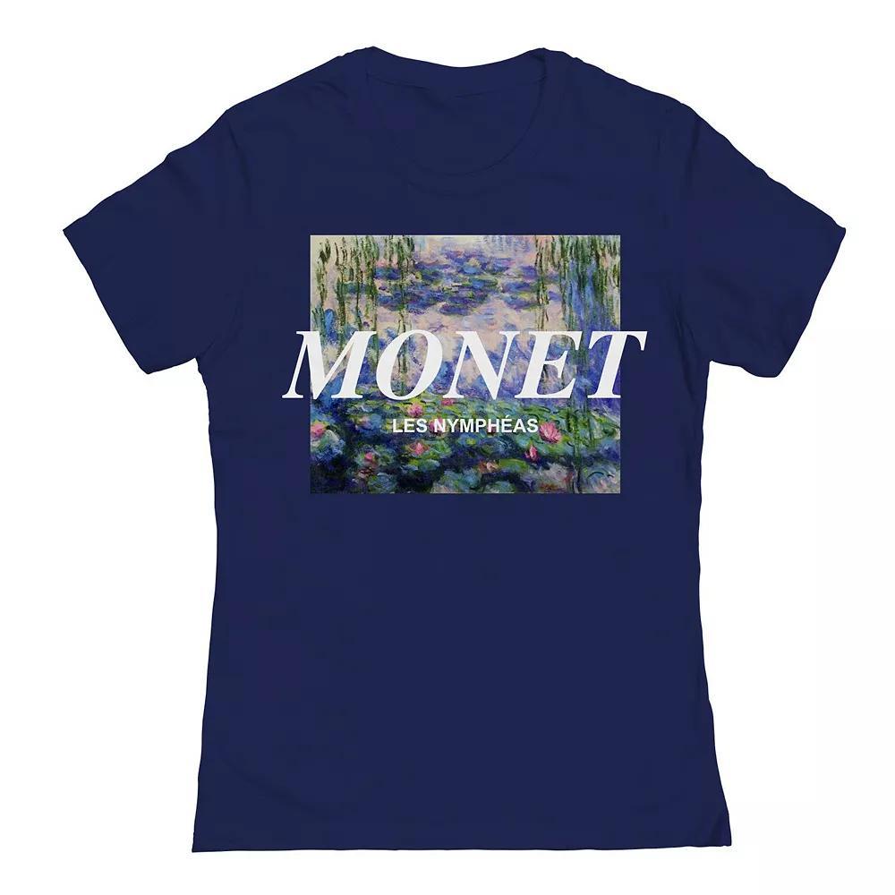 Junior's Monet Lillies Distressed Womens Graphic Tee, Girl's, Size: Large, Blue Product Image