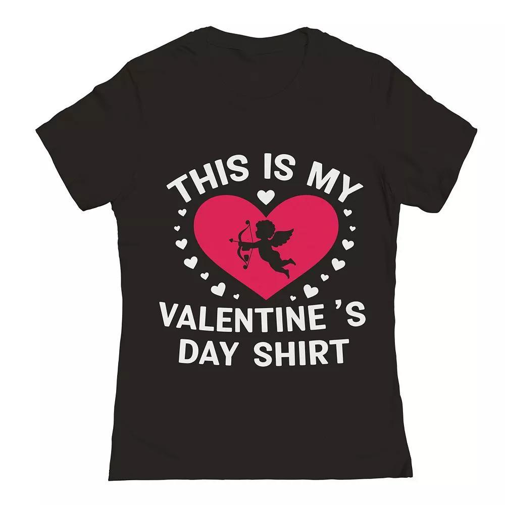 Junior's My Valentines Day Shirt Graphic Tee, Women's, Size: Large, Black Product Image