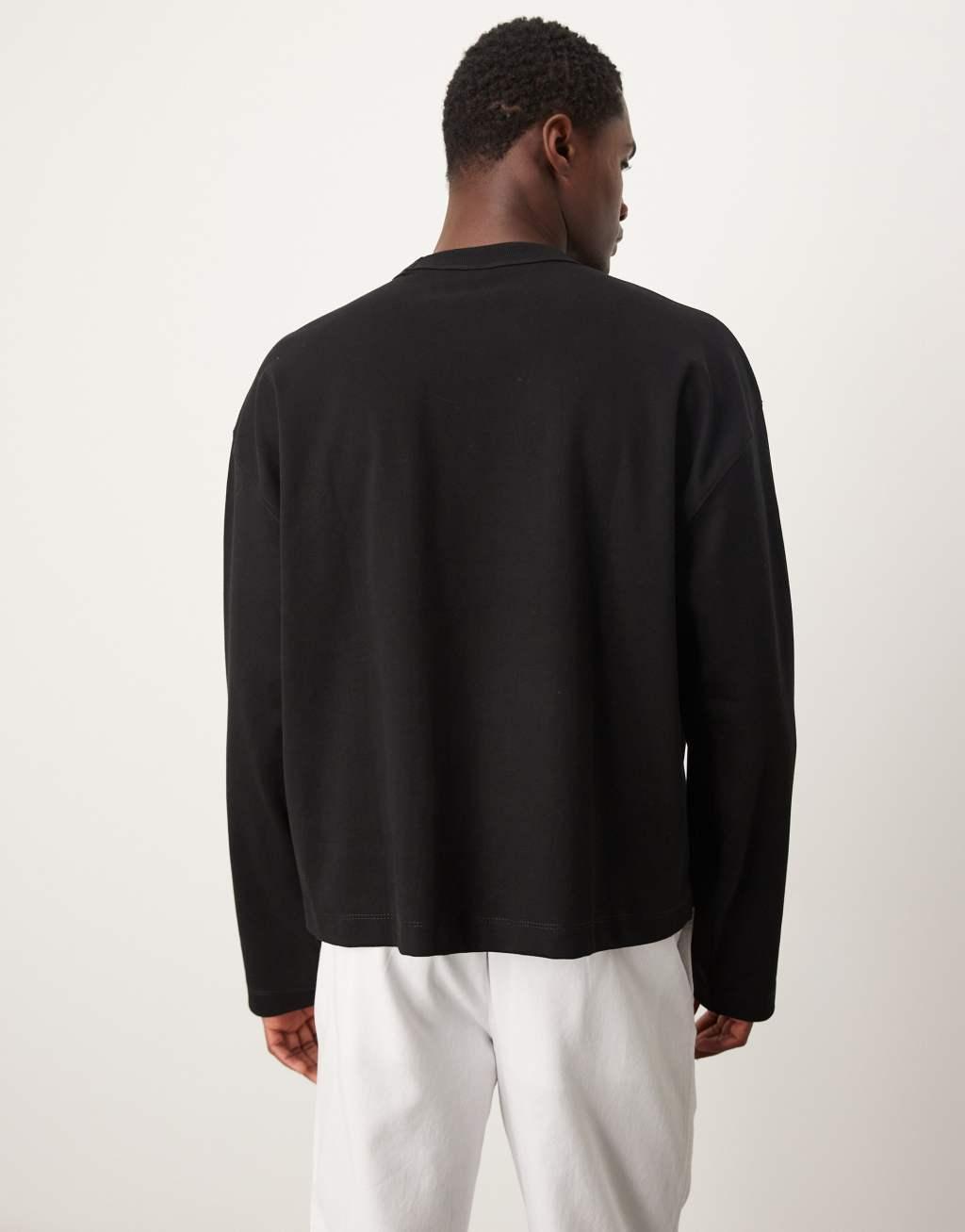 ASOS DESIGN Premium interlock oversized boxy long sleeve t-shirt in black Product Image