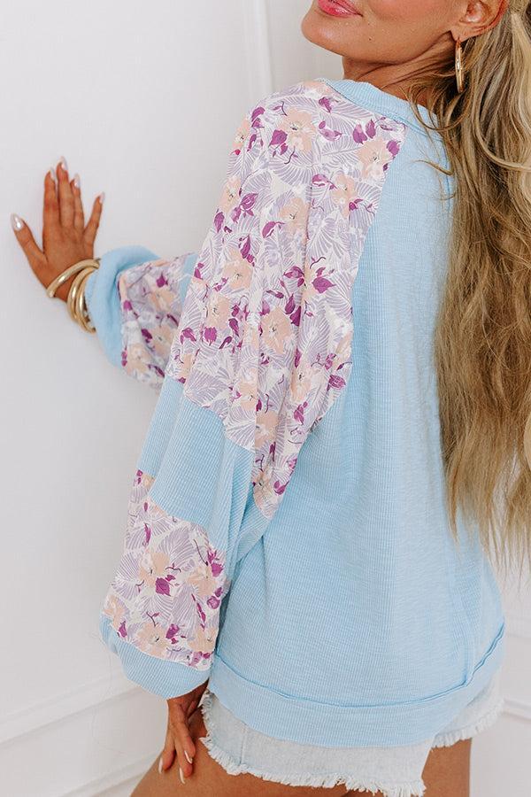 Floral Hint Ribbed Top in Sky Blue Product Image