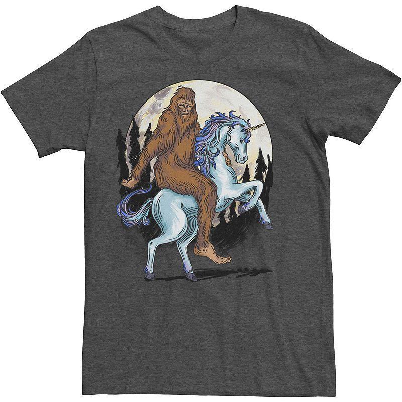 Men's Big Foot On A Unicorn In The Moonlight Drawing Tee, Size: Medium, Silver Product Image