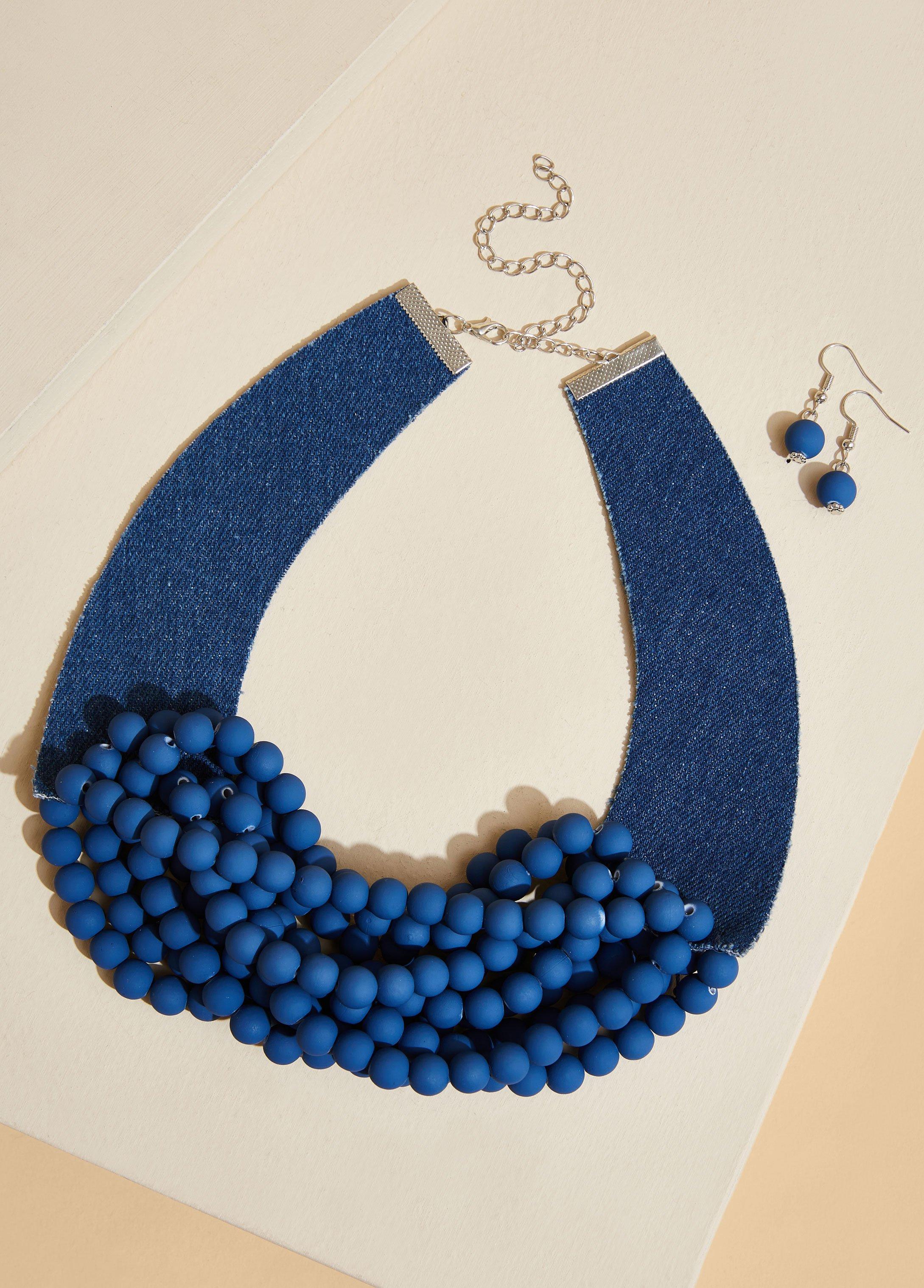 Beaded Denim Necklace Set Product Image