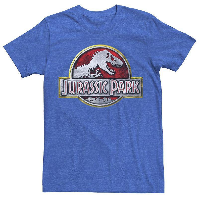 Mens Jurassic Park Chrome Logo Tee, Mens Athletic Grey Product Image