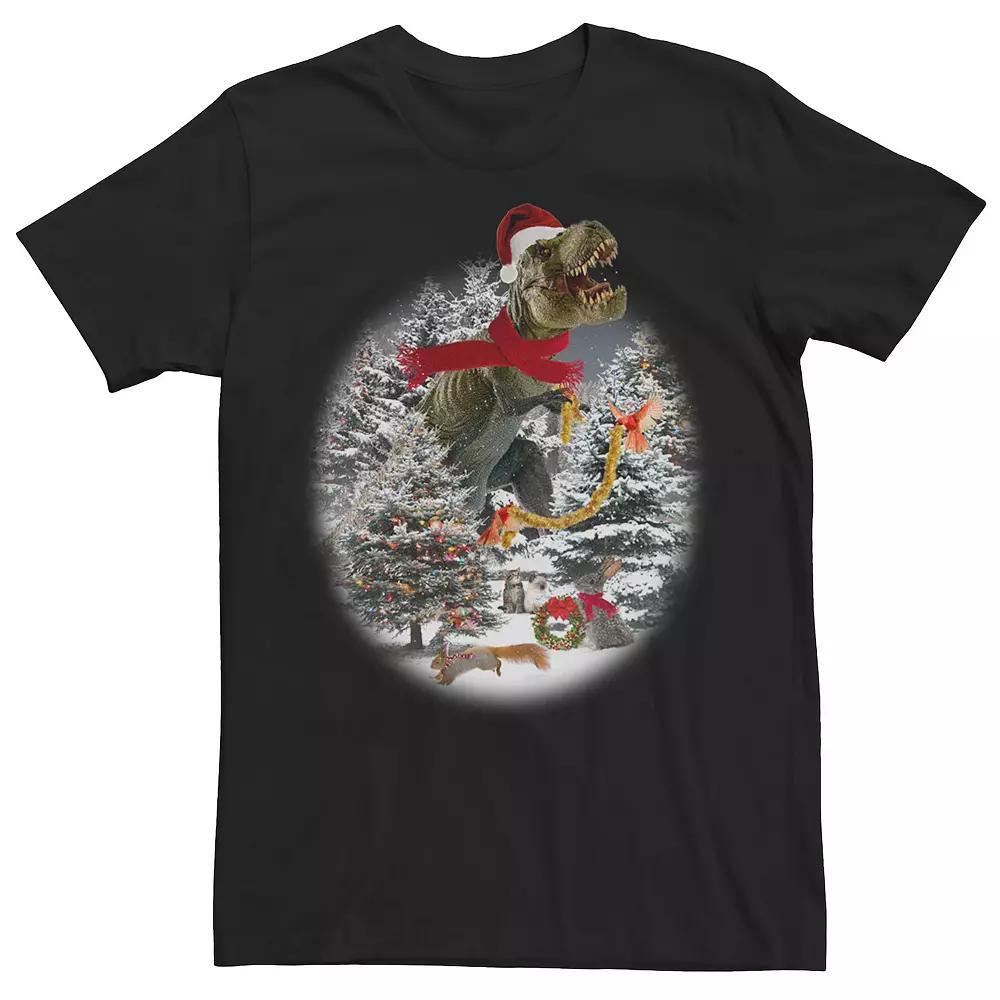 Men's Christmas Tree T-Rex Santa Hat Tee,  Product Image