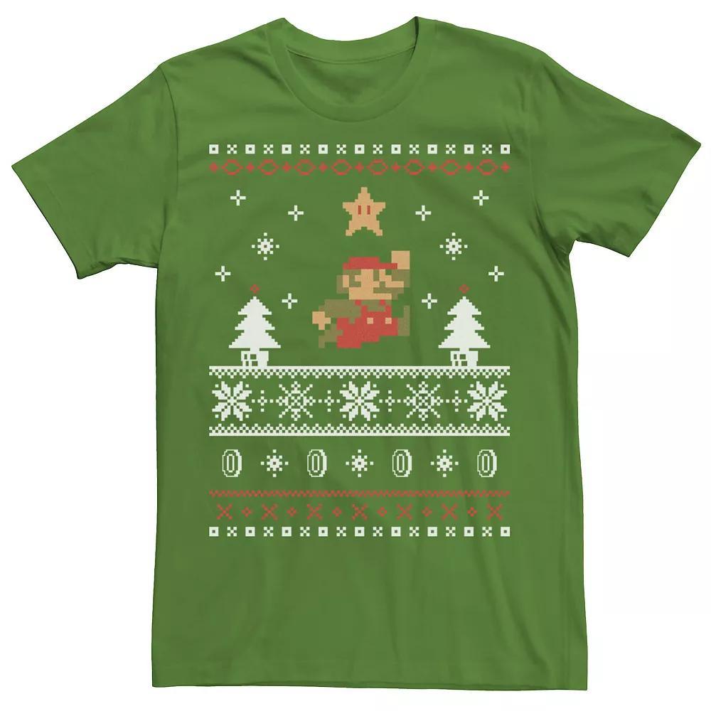 Men's Nintendo Super Mario Christmas Star Pixels Tee,  Product Image