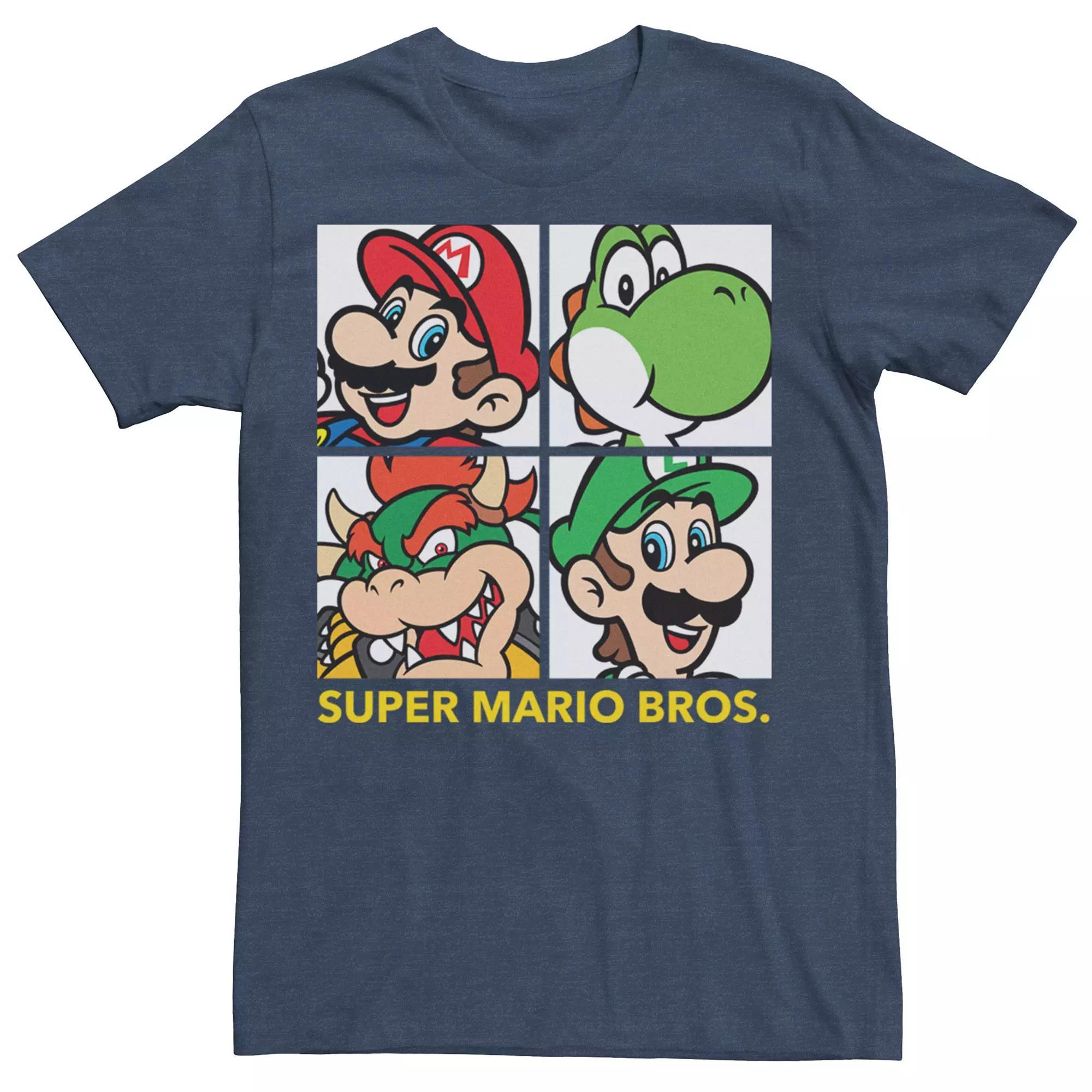 Men's Super Mario Bros Retro Square Group Shot Graphic Tee, Size: Medium, Navy Grey Product Image