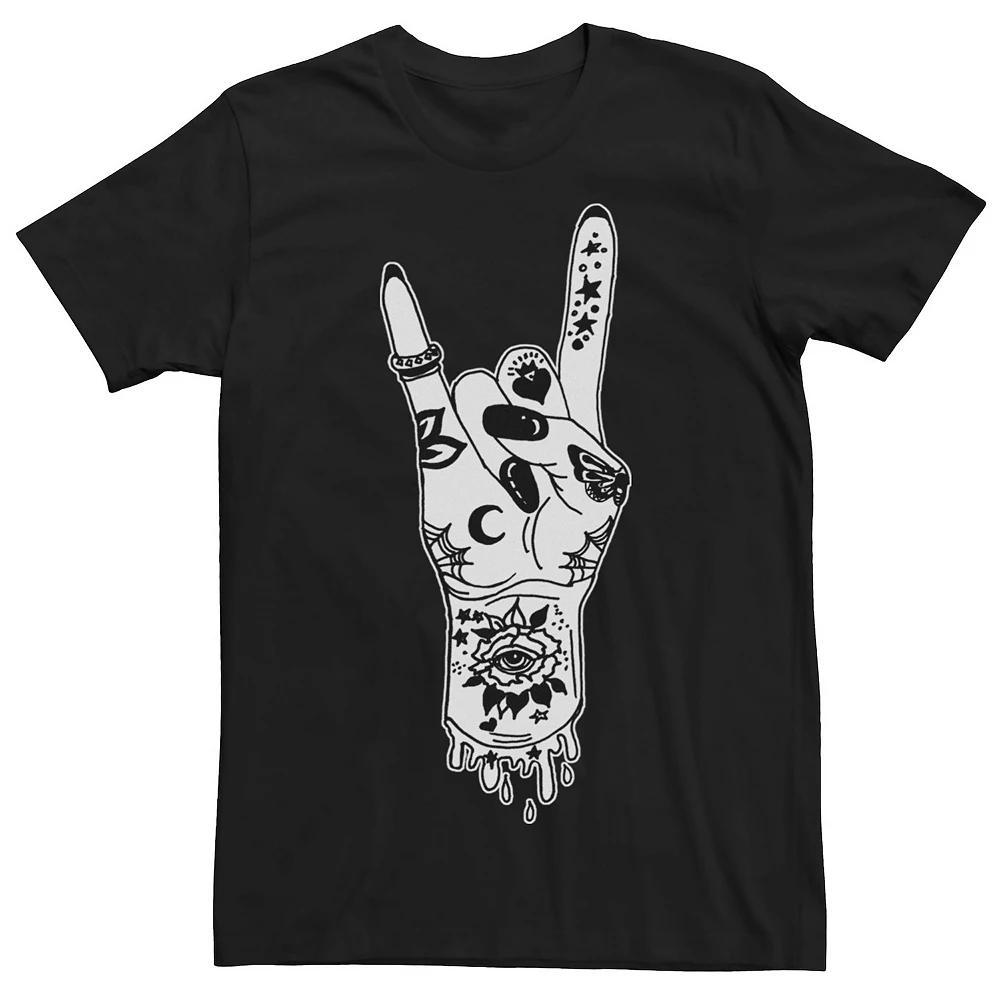 Men's Rock On Tattoo Hand Black And White Tee,  Product Image