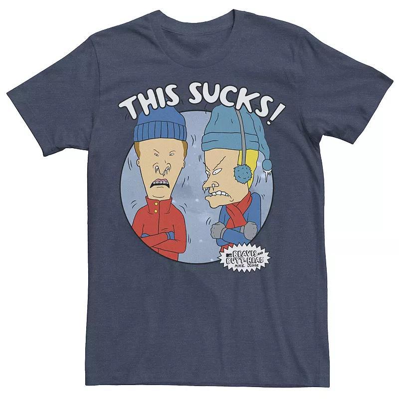 Men's Beavis And Butthead Winter Sucks Portrait Tee, Size: XXL, Navy Grey Product Image