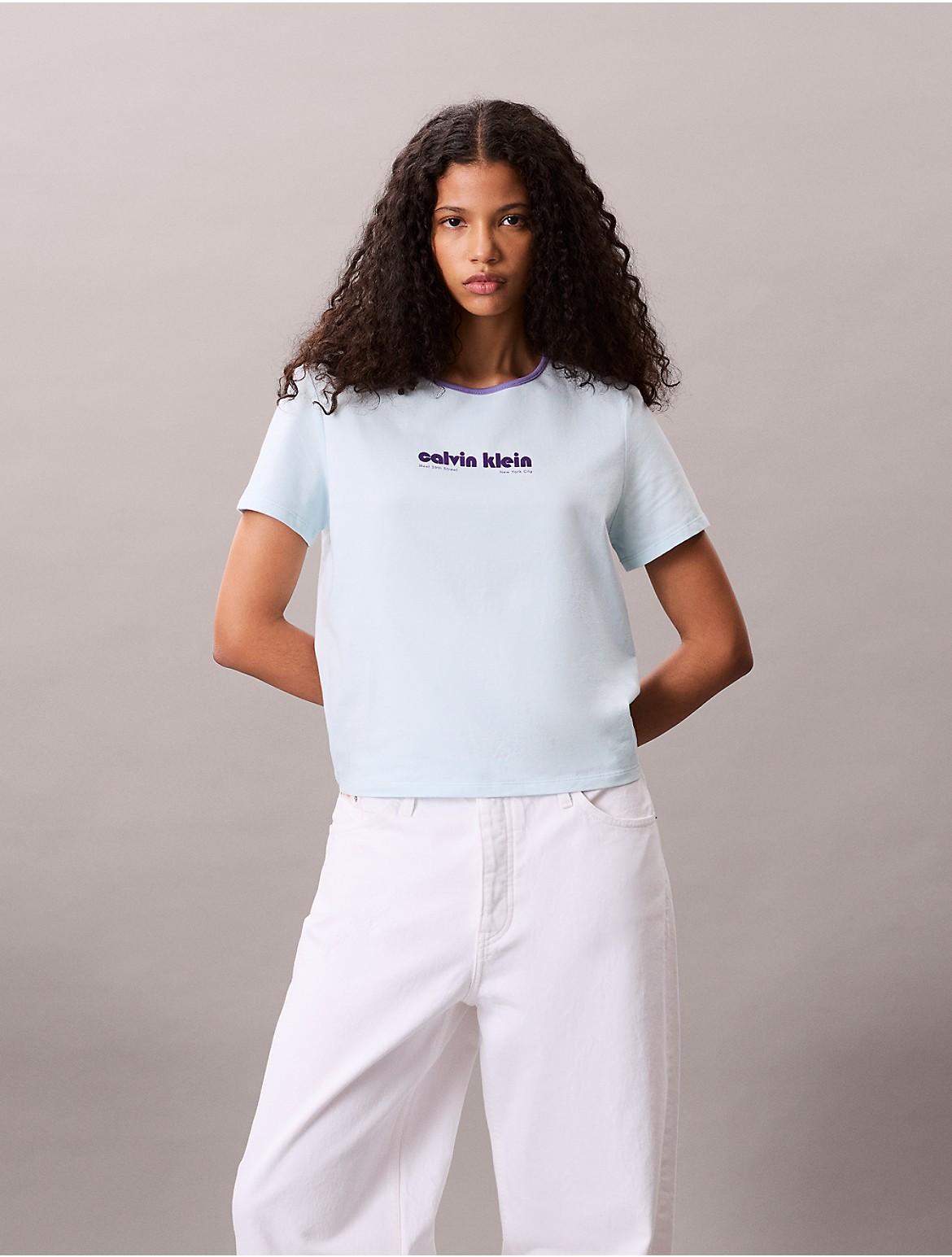 Calvin Klein Womens Round Logo Graphic Classic T-Shirt - White Product Image