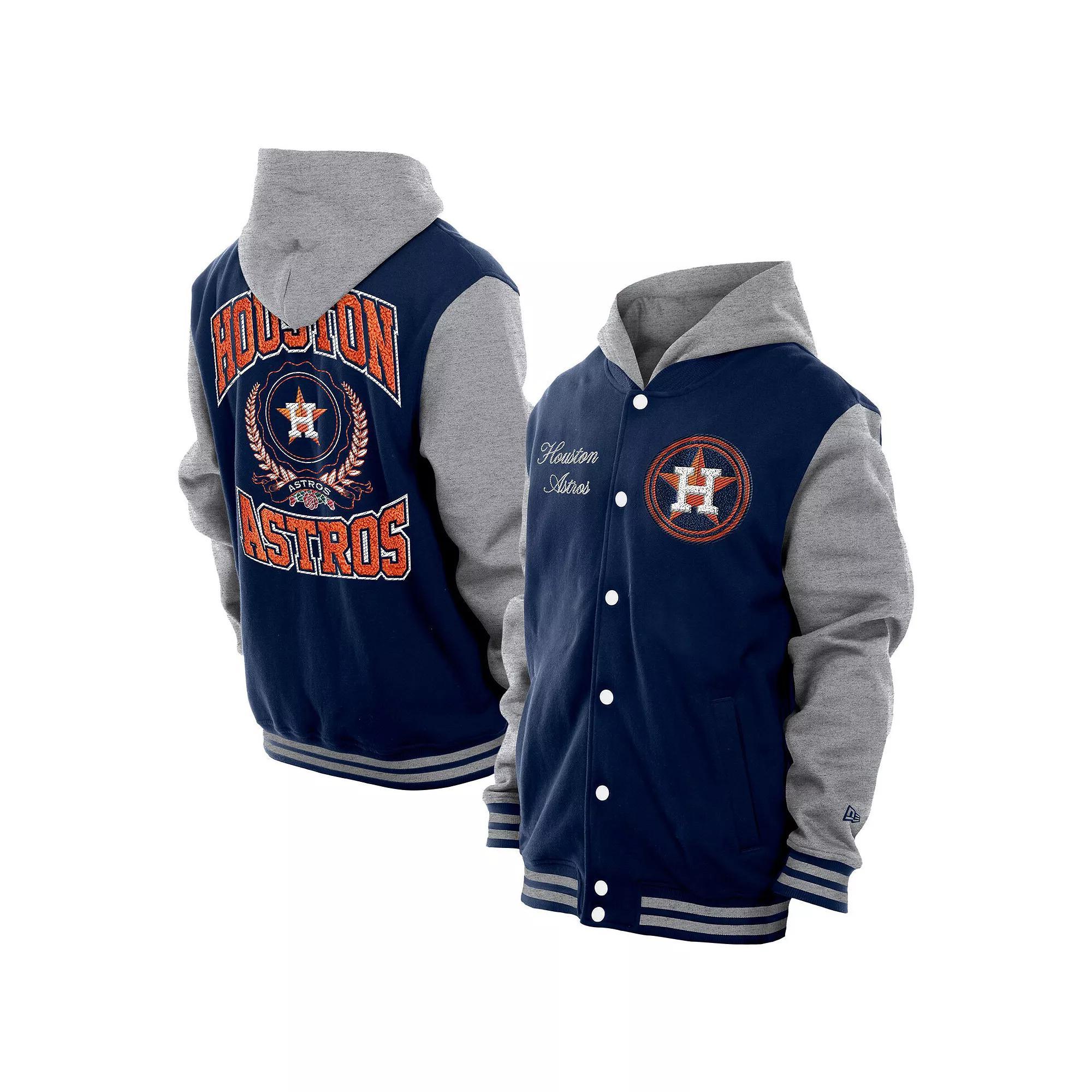 Men's New Era Navy Houston Astros Throwback Prep Full-Snap Hoodie Jacket, Size: Small, Blue Product Image