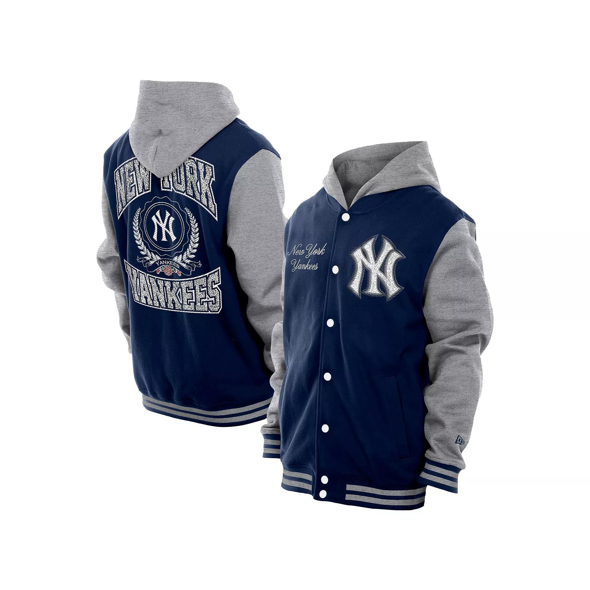 Men's New Era Navy New York Yankees Throwback Prep Full-Snap Hoodie Jacket, Size: 3XL, Blue Product Image
