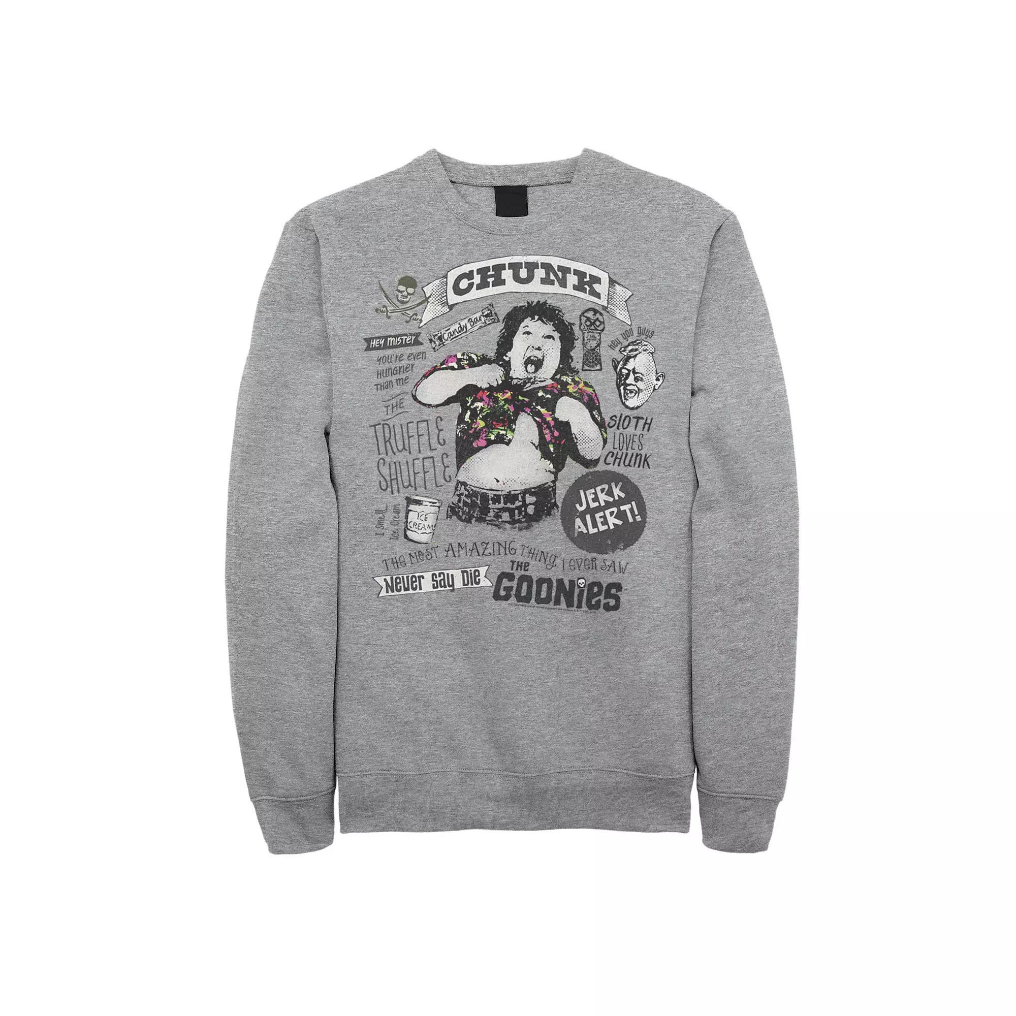 Men's The Goonies Chunk & Sloth Things Text Sweatshirt, Size: XL, Athletic Grey Product Image