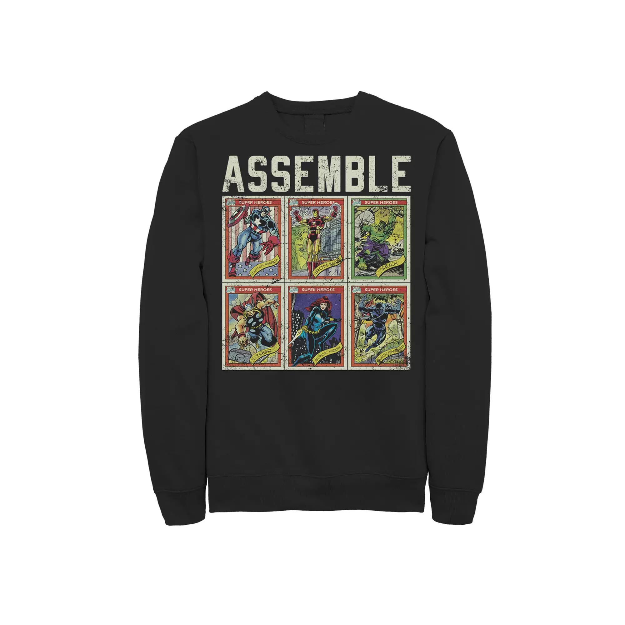Men's Marvel Assemble Avengers Trading Cards Stacked Poster Sweatshirt, Size: Large, Black Product Image