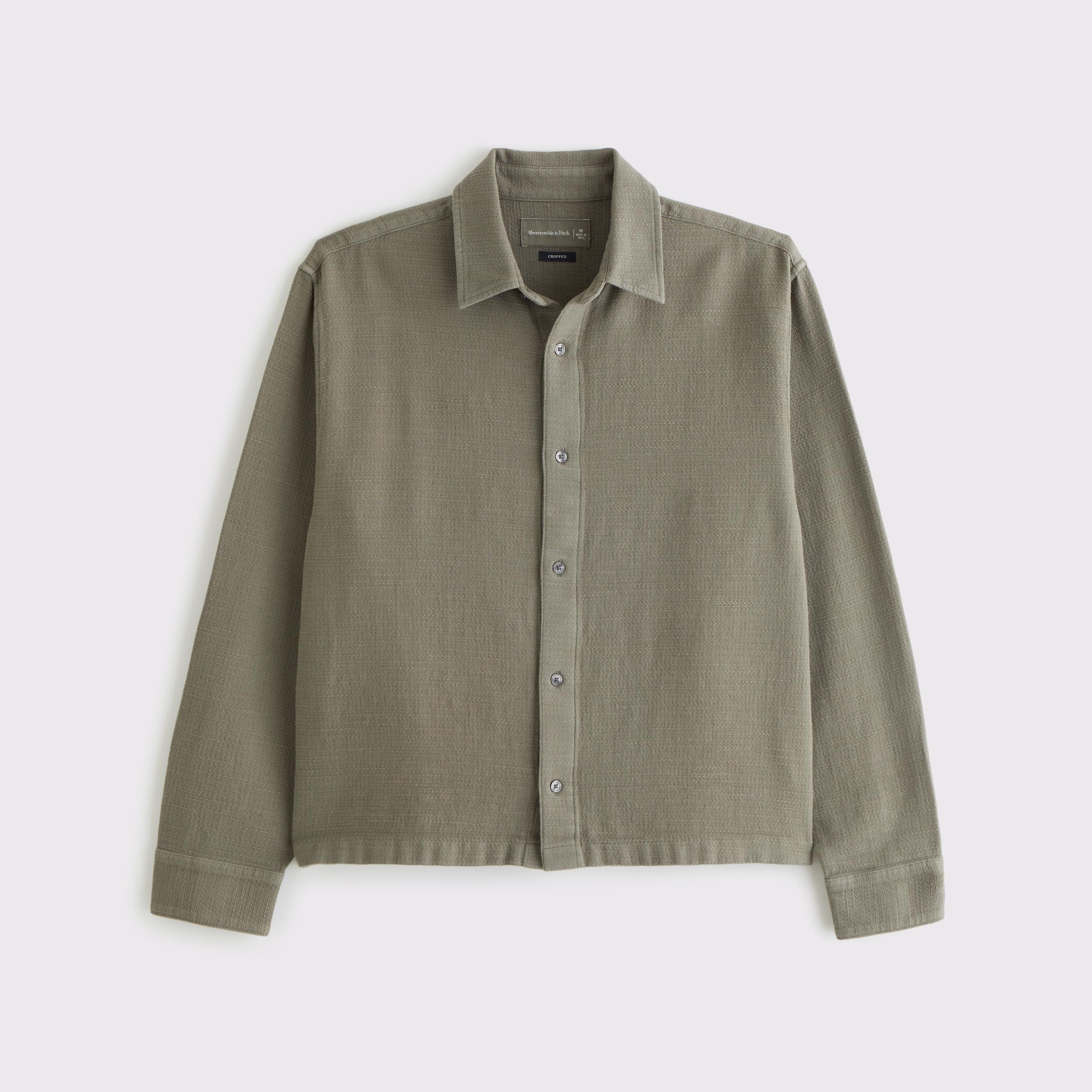 Cropped Slub Button-Up Shirt Product Image