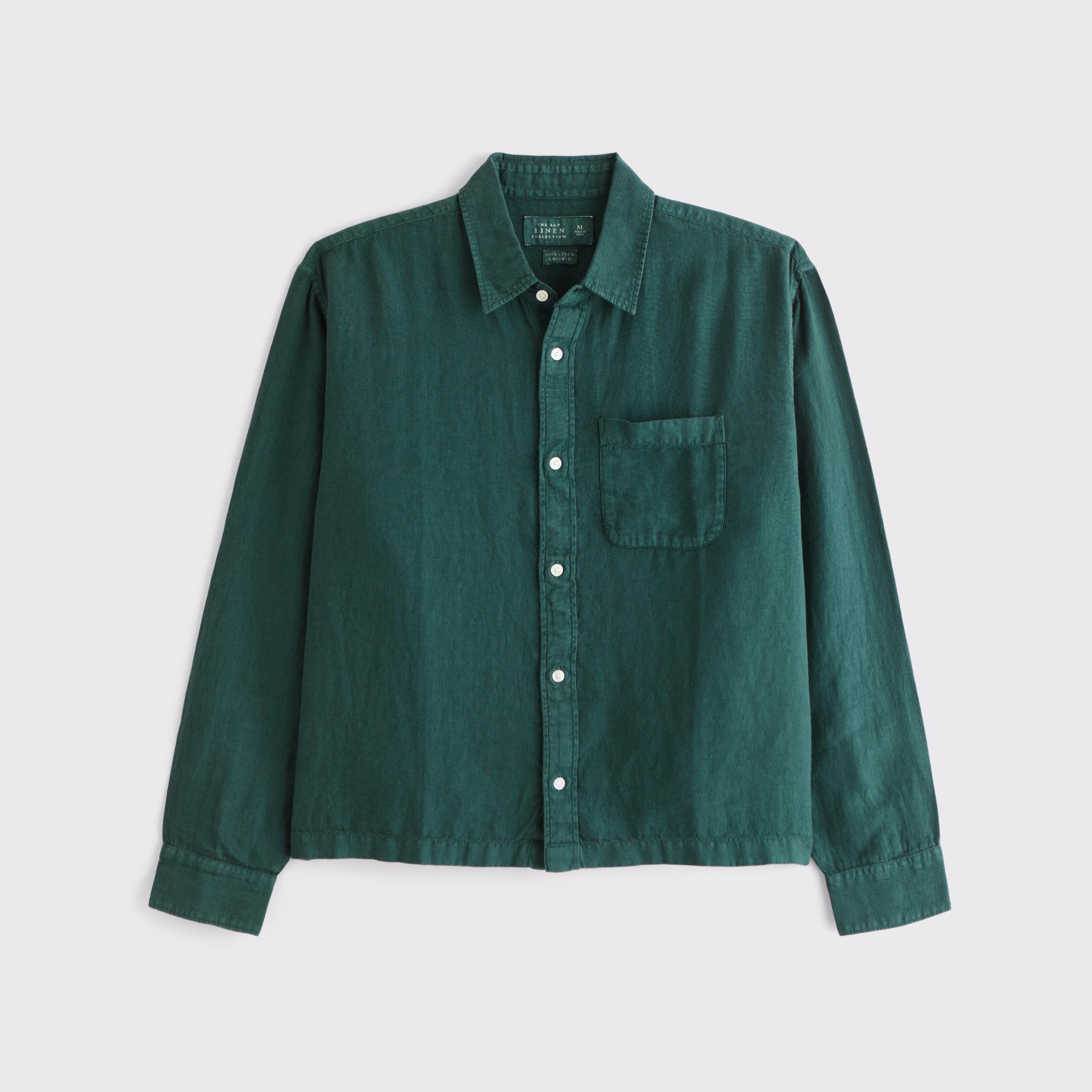 Cropped Linen Button-Up Shirt Product Image