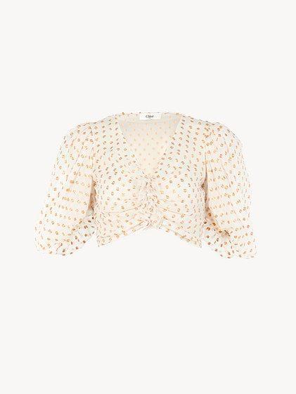 Fluid cropped top in silk jacquard & lurex Product Image