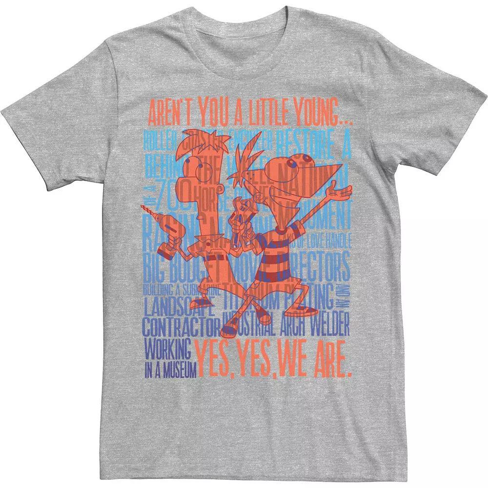 Disney's Phineas And Ferb A Little Young Poster Men's Tee, Size: Large, Athletic Grey Product Image