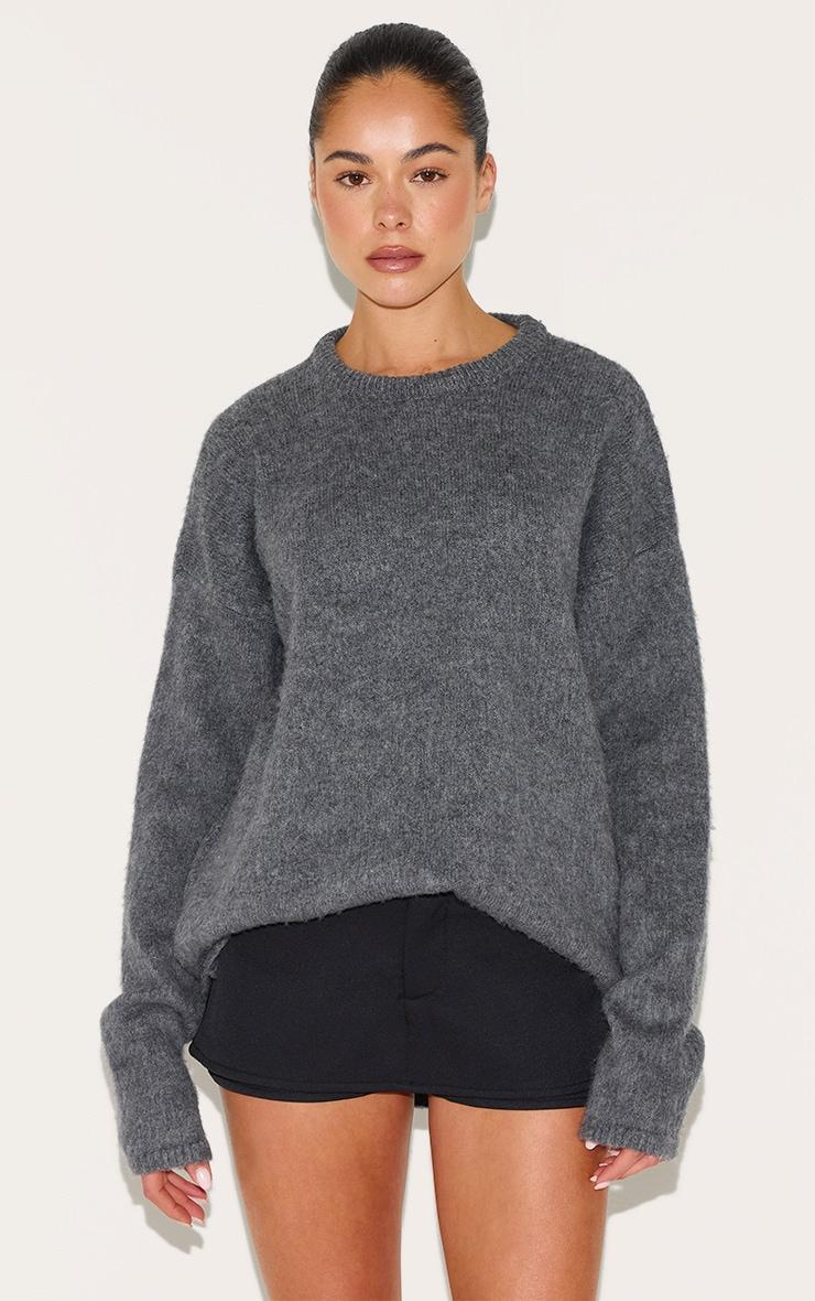 Grey Marl Soft Knit Oversized Sweater Product Image