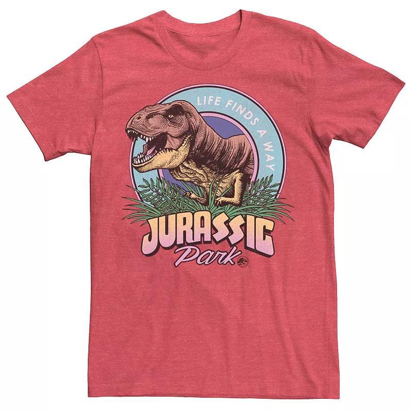 Mens Jurassic Park Life Finds A Way Vibrant Graphic Tee Red Grey Product Image