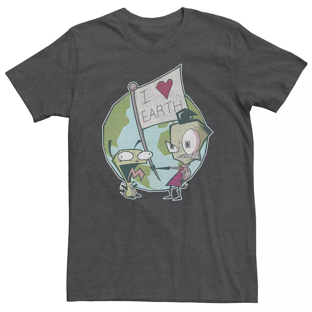 Big & Tall Invader Zim I Heart Earth Flag Tee, Mens Grey Heather Product Image