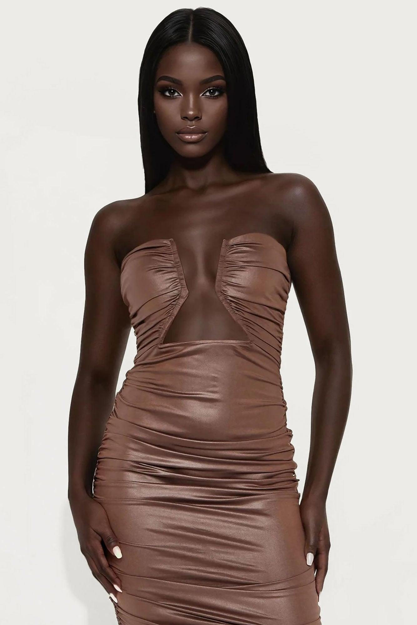 Sweet Honey Foil Maxi Dress - Mocha Female Product Image