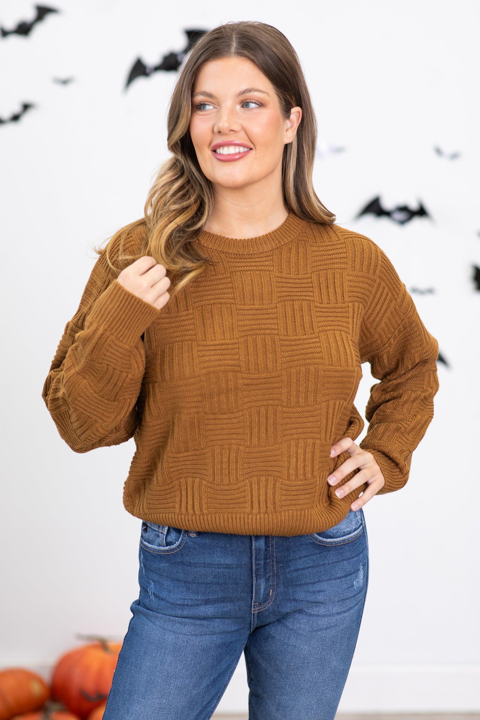 Brown Checkerboard Textured Sweater Product Image