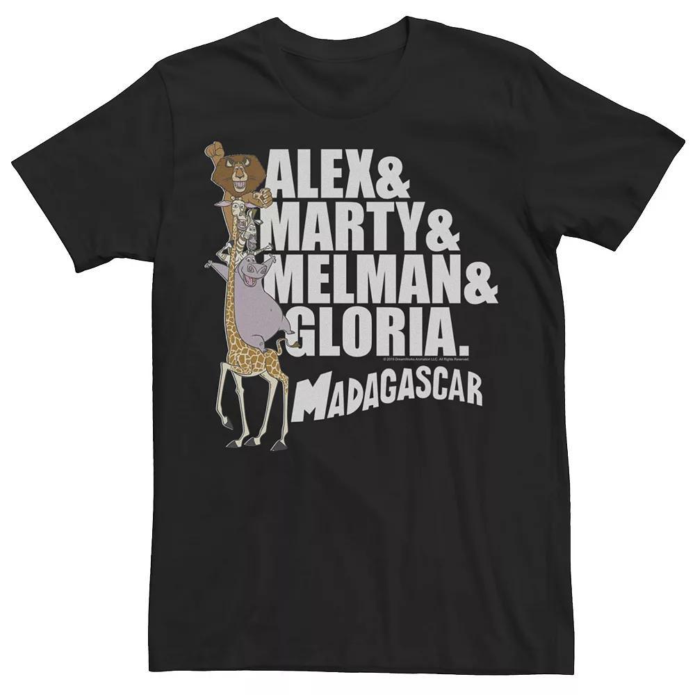 Men's Madagascar Group Shot Stacked Names Text Poster Graphic Tee,  Product Image