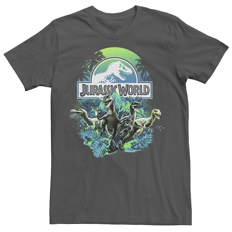 Mens Jurassic World Blue Green Jungle Velociraptor Attack Graphic Tee Product Image